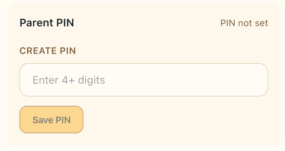 PIN setup screen